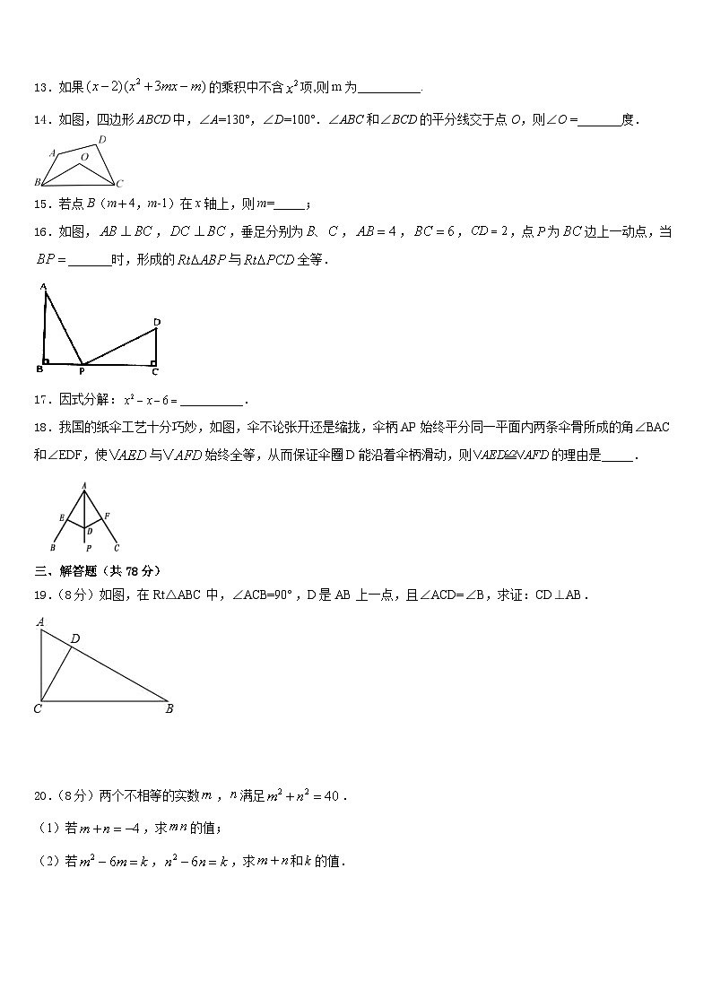 2023-2024学年广西南宁八中学八年级数学第一学期期末达标测试试题含答案03