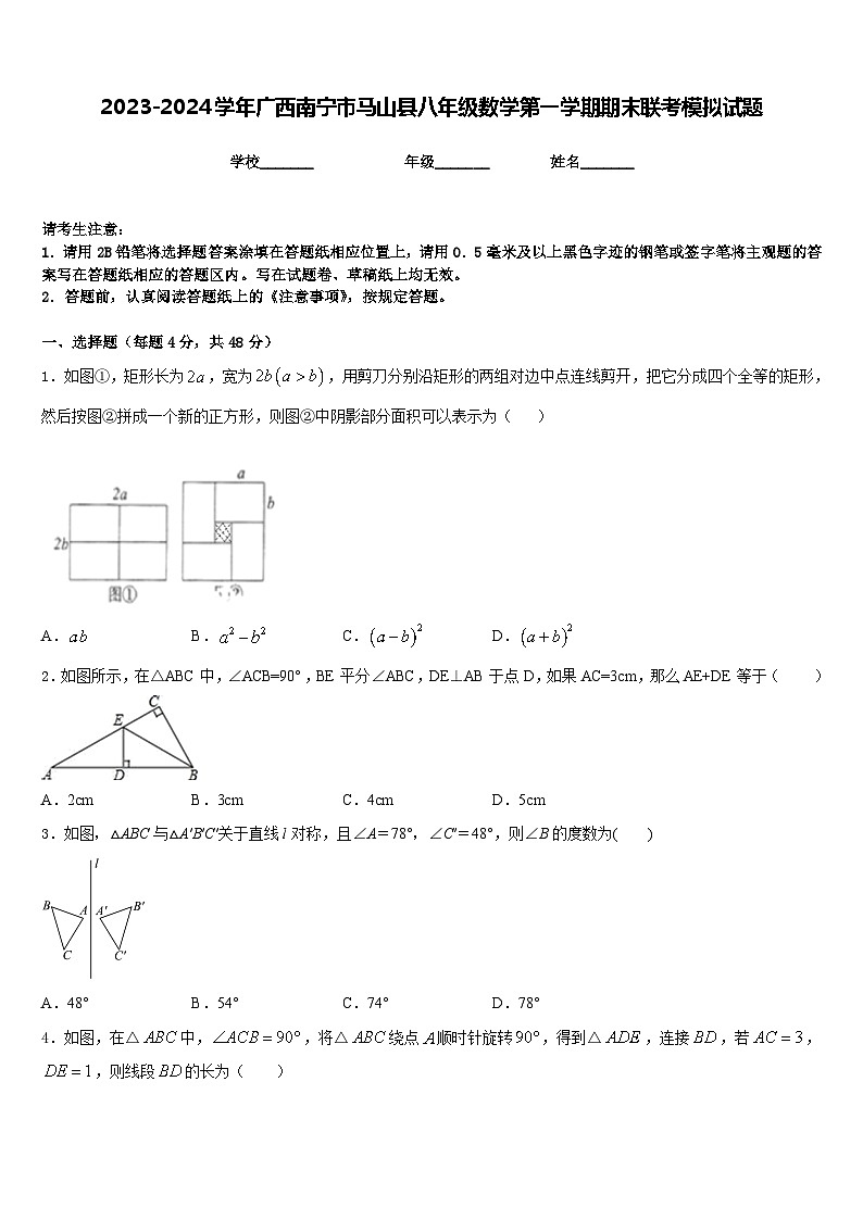 2023-2024学年广西南宁市马山县八年级数学第一学期期末联考模拟试题含答案第1页