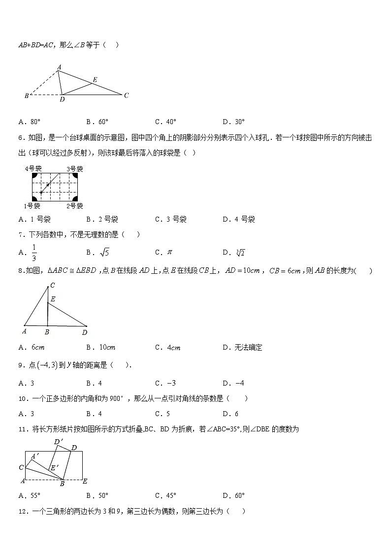 2023-2024学年江苏省南京市育英外学校八上数学期末综合测试试题含答案02
