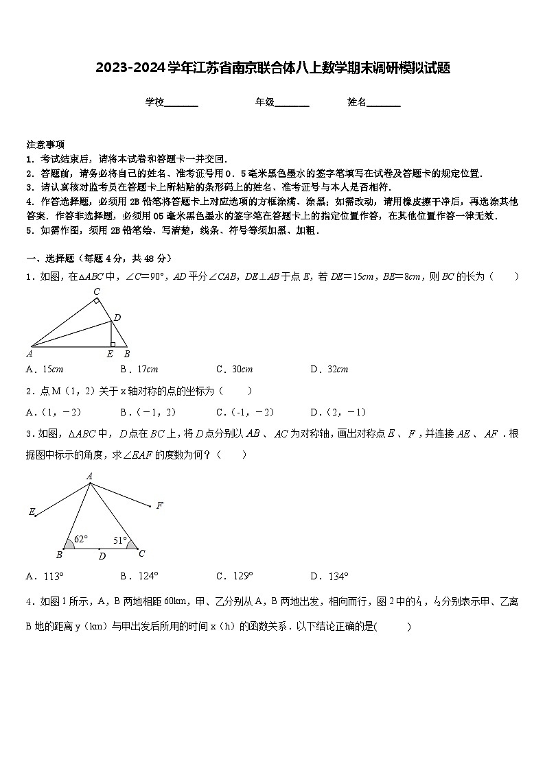 2023-2024学年江苏省南京联合体八上数学期末调研模拟试题含答案第1页