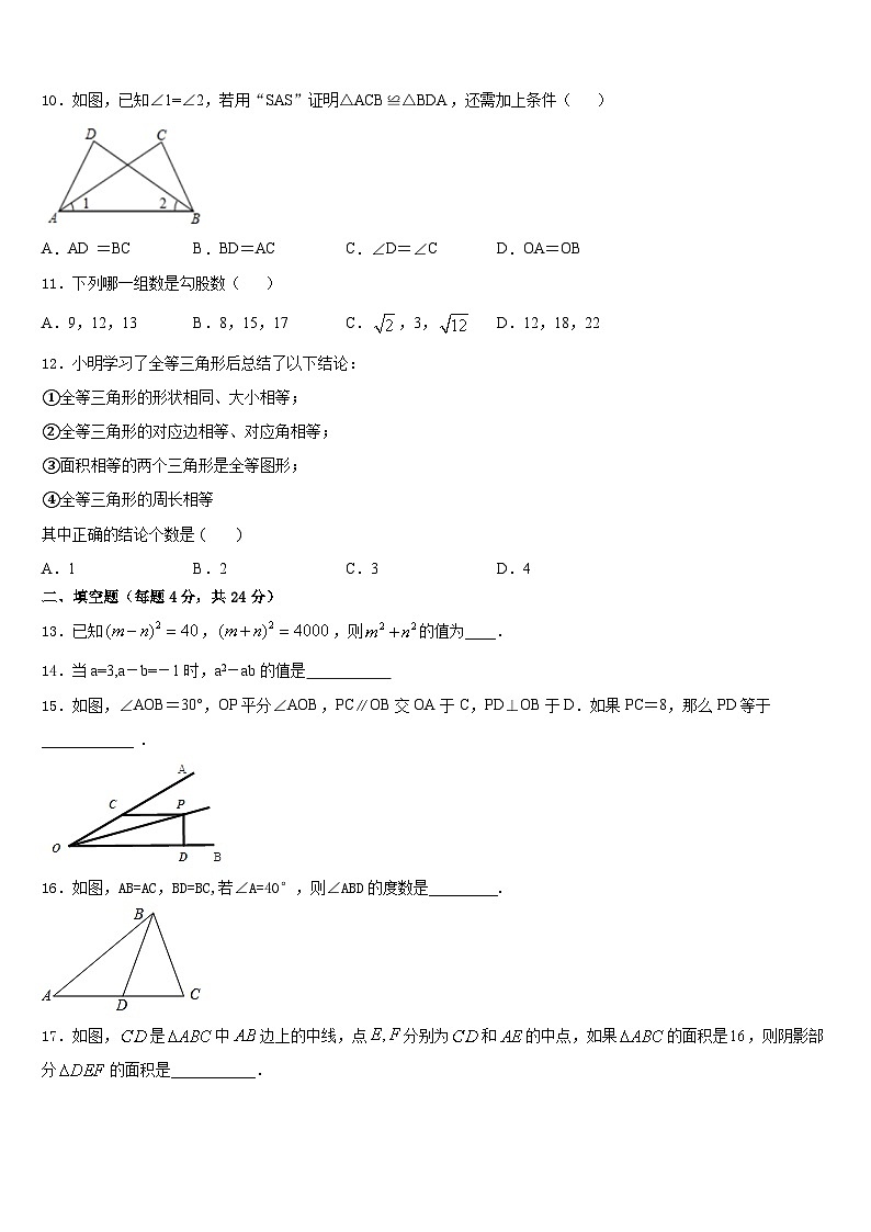 2023-2024学年江苏省滨海县八上数学期末检测模拟试题含答案第3页