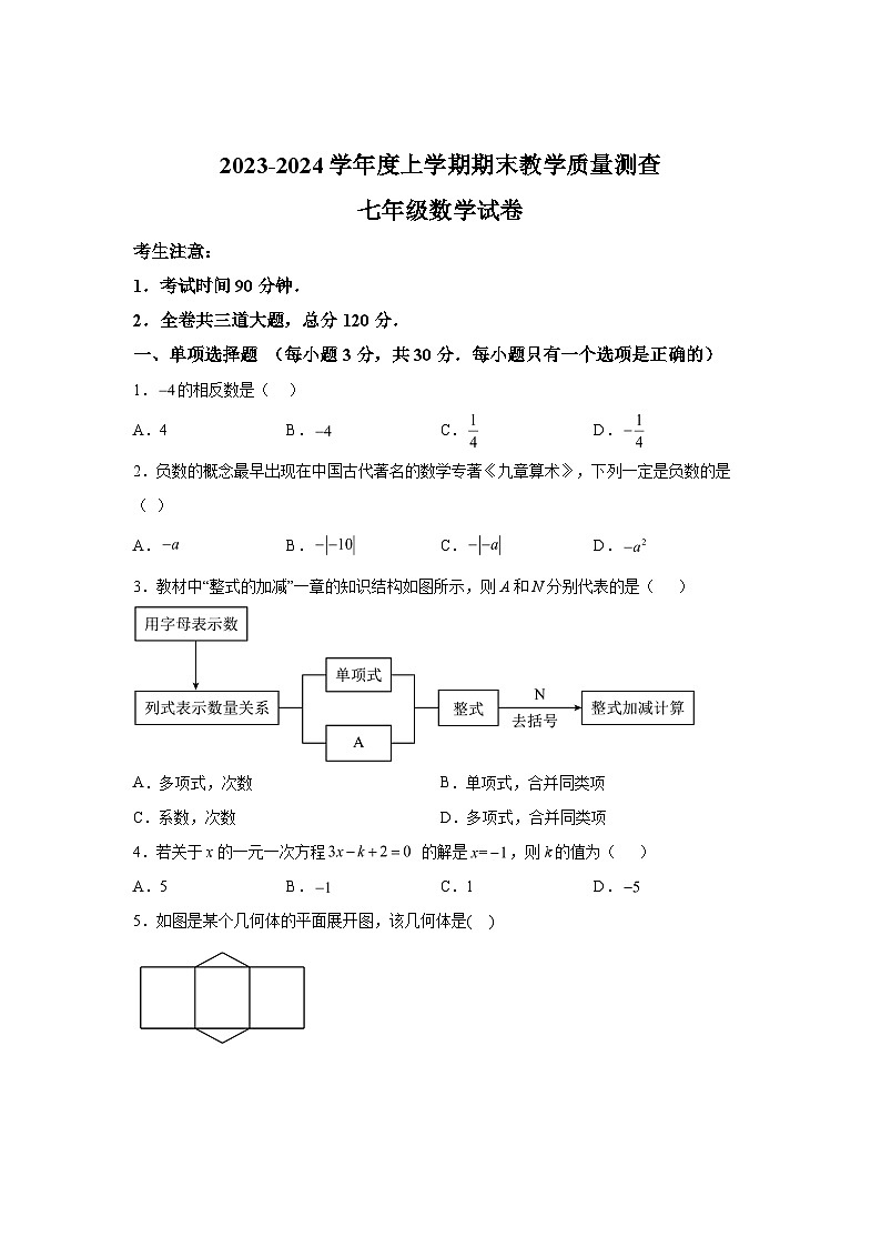 黑龙江省齐齐哈尔市讷河市2023-2024学年七年级上学期期末数学试题（含解析）01