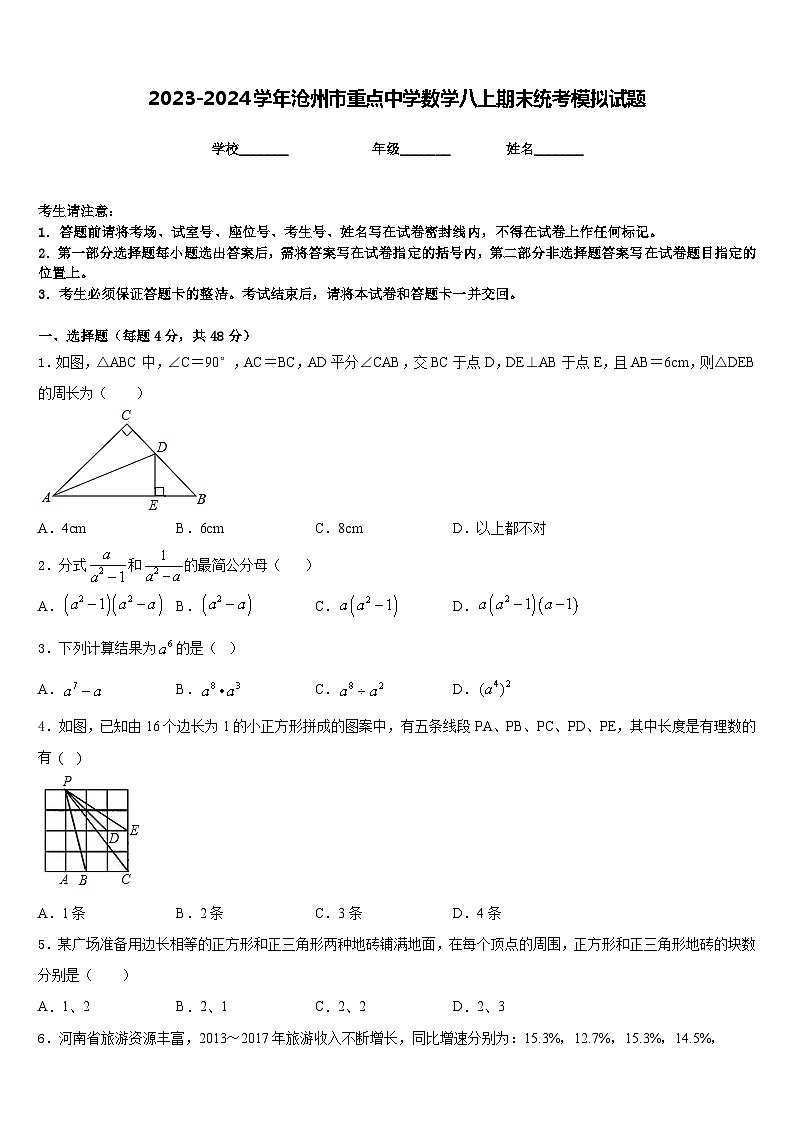 2023-2024学年沧州市重点中学数学八上期末统考模拟试题含答案01