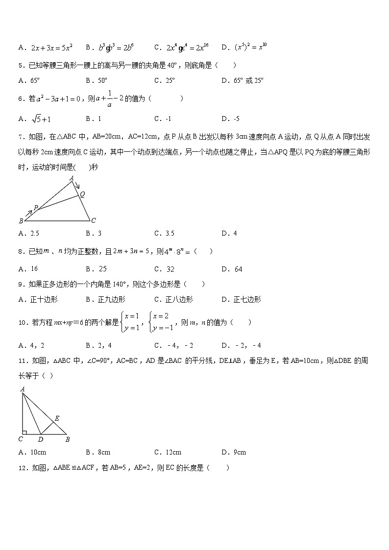 2023-2024学年湖南省怀化市第三中学八上数学期末学业质量监测模拟试题含答案02