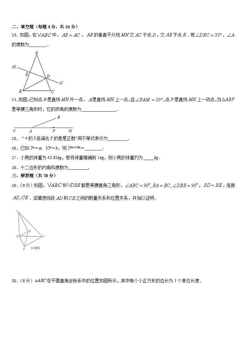 2023-2024学年福建省三明市宁化城东中学八上数学期末质量检测试题含答案03