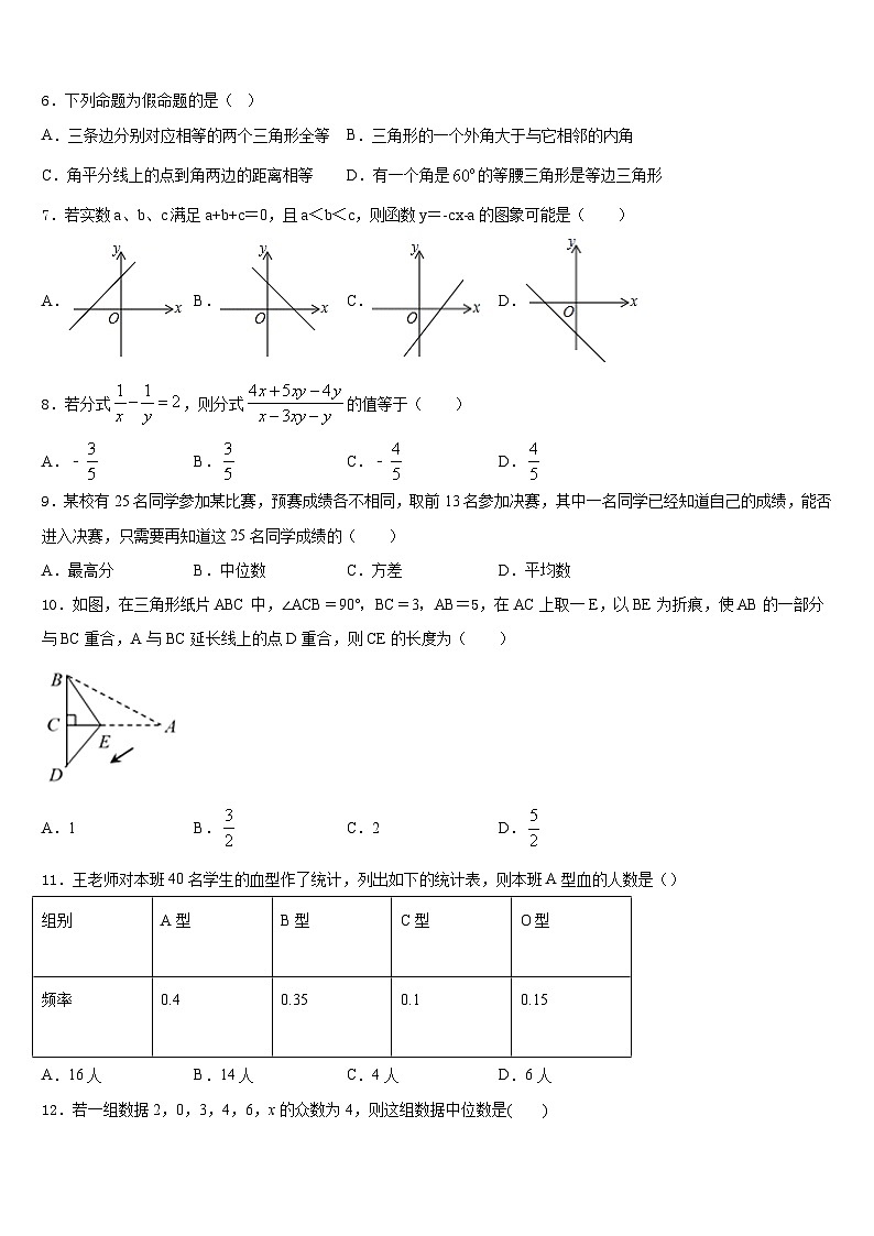 2023-2024学年甘肃省临泽县第二中学数学八年级第一学期期末统考试题含答案02