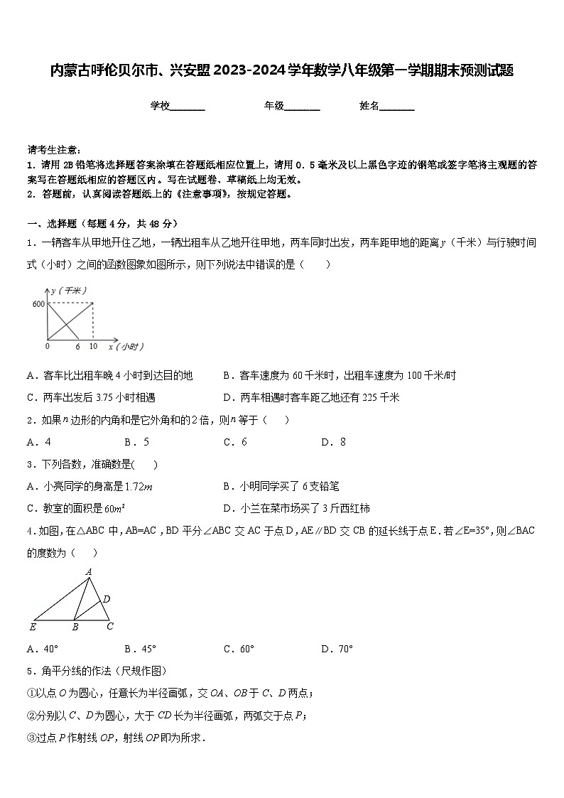 内蒙古呼伦贝尔市、兴安盟2023-2024学年数学八年级第一学期期末预测试题含答案01