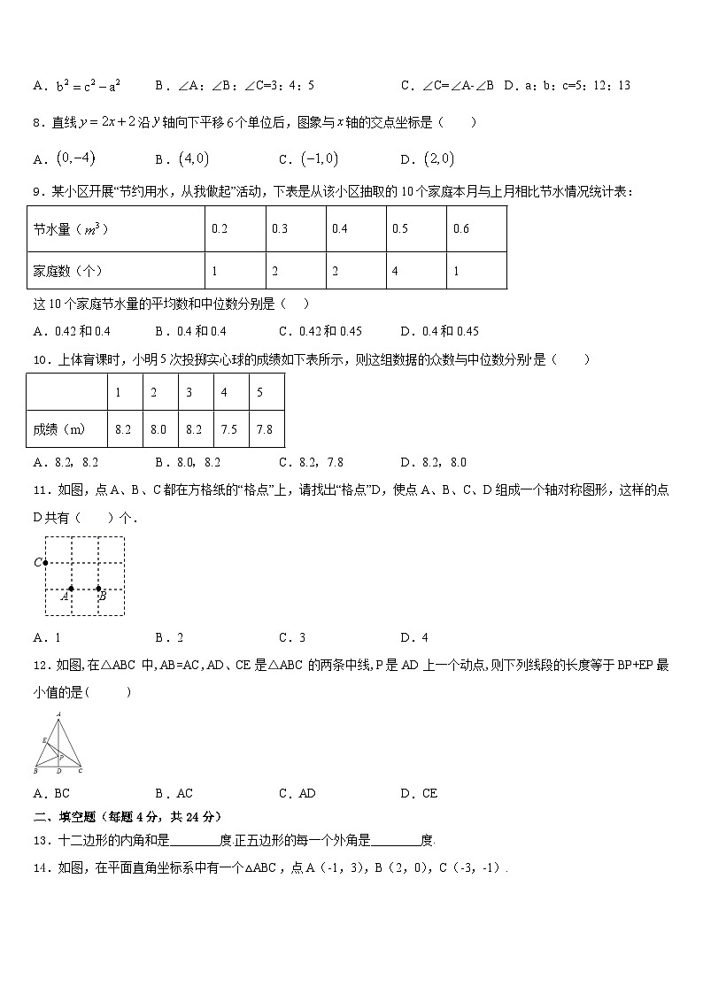 2023-2024学年福建省莆田市城厢区砺成中学数学八上期末学业水平测试模拟试题含答案02