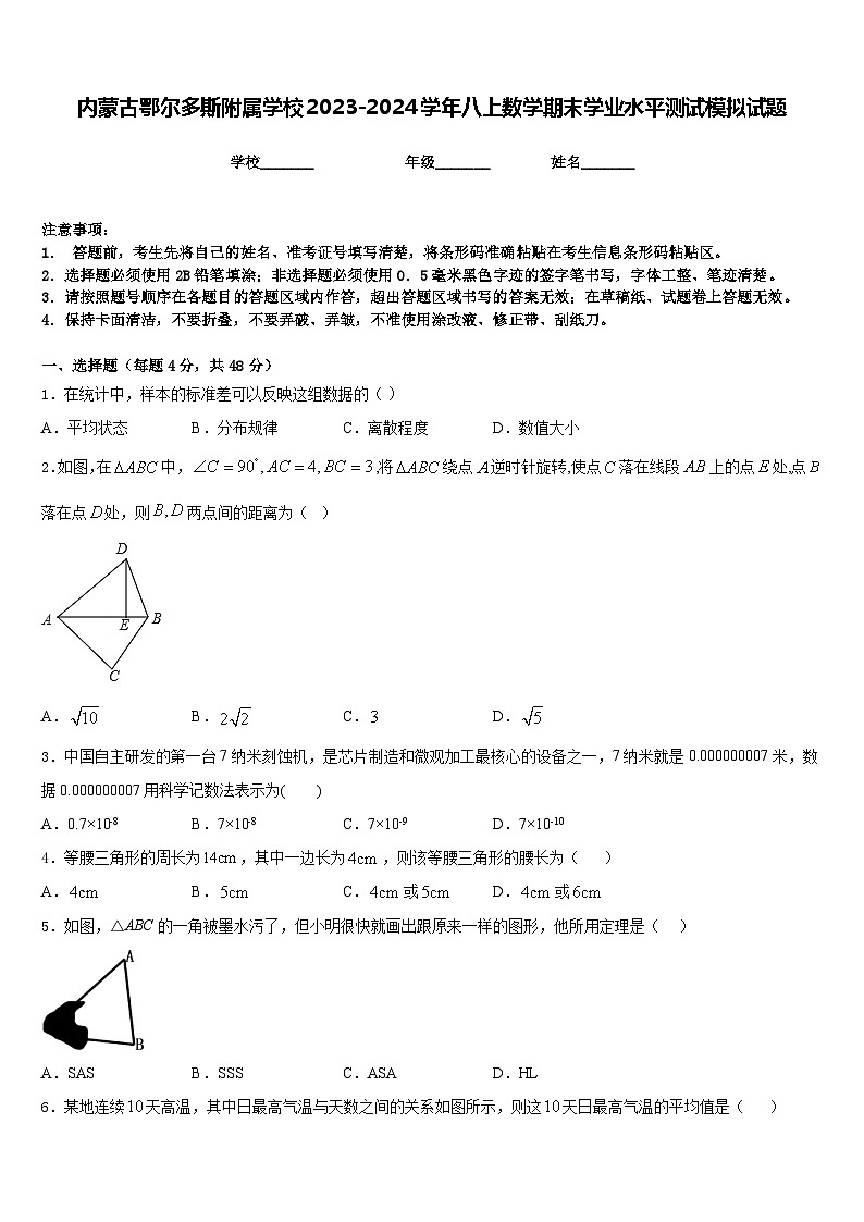 内蒙古鄂尔多斯附属学校2023-2024学年八上数学期末学业水平测试模拟试题含答案第1页