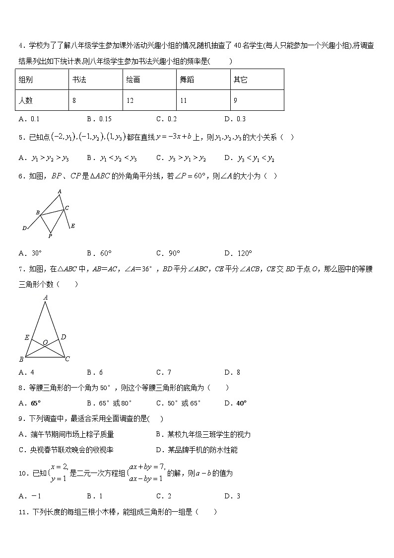 2023-2024学年吉林省前郭县数学八上期末学业水平测试模拟试题含答案02