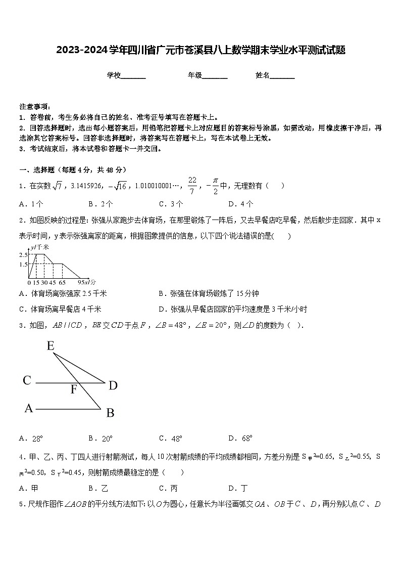 2023-2024学年四川省广元市苍溪县八上数学期末学业水平测试试题含答案01