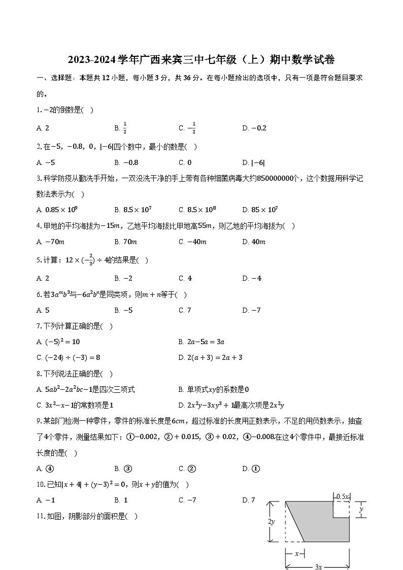 2023-2024学年广西来宾三中七年级（上）期中数学试卷（含解析）01