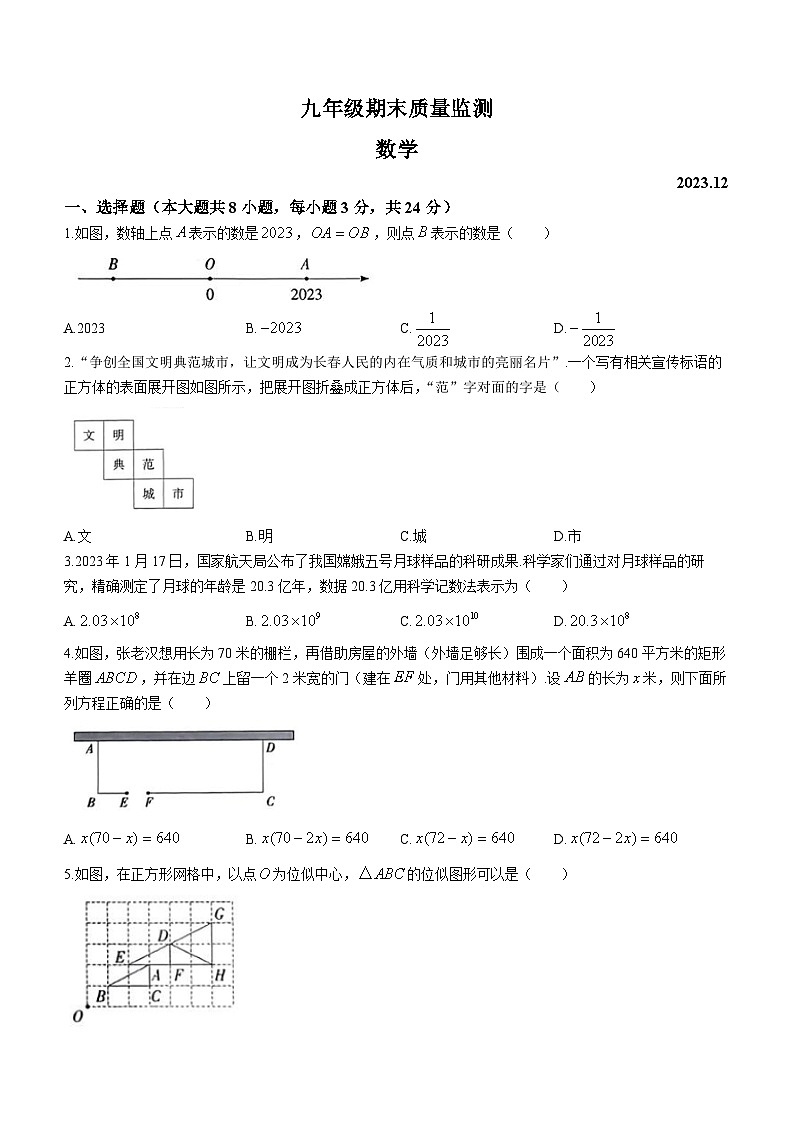 吉林省长春市宽城区2023-2024学年九年级上学期期末数学试题01