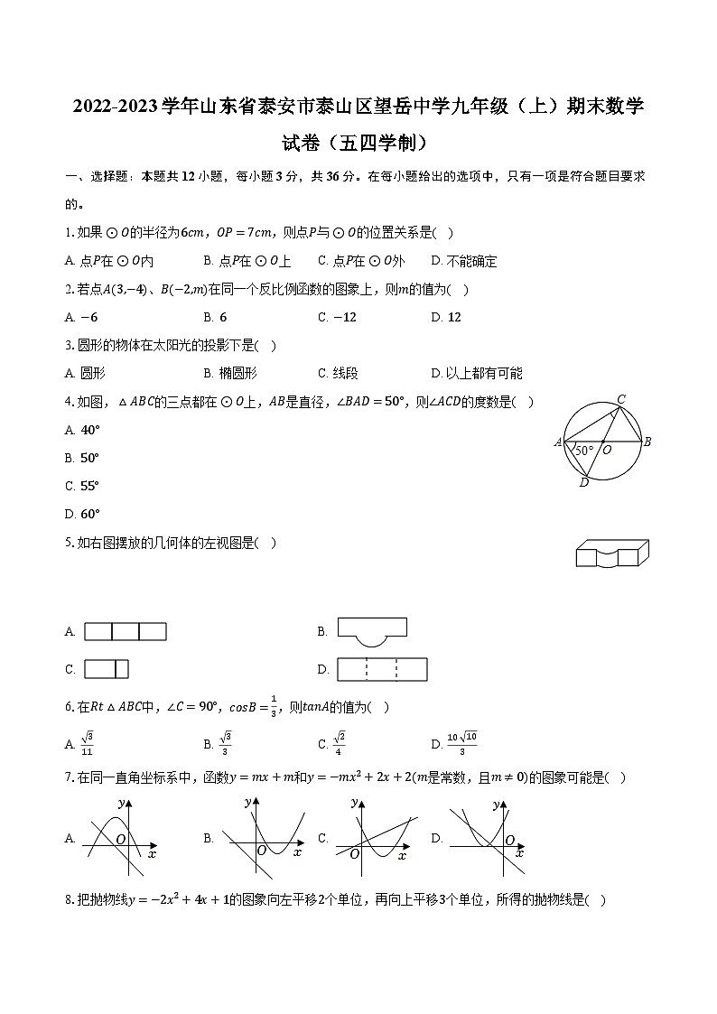 2022-2023学年山东省泰安市泰山区望岳中学九年级（上）期末数学试卷（五四学制）（含解析）01