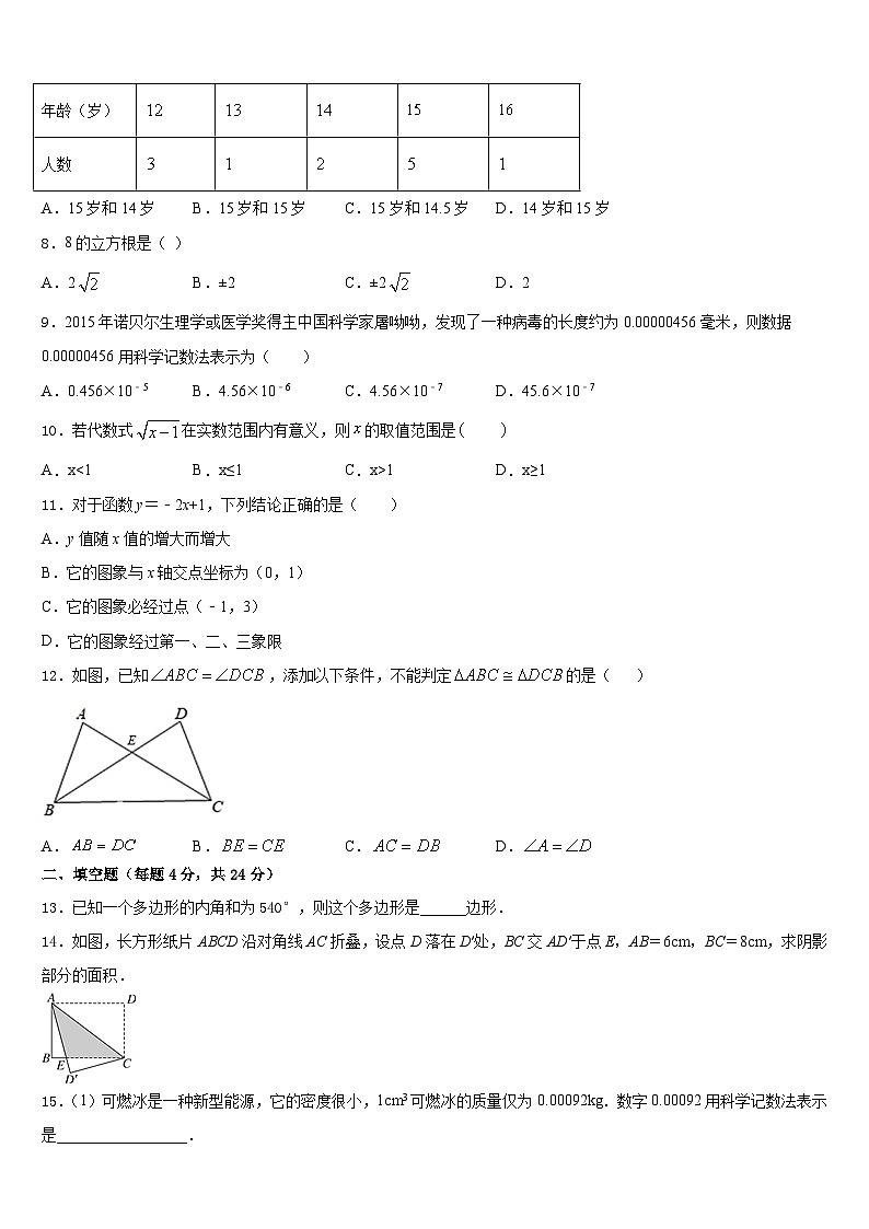 安徽省合肥市第一六八中学2023-2024学年八年级数学第一学期期末统考试题含答案第2页