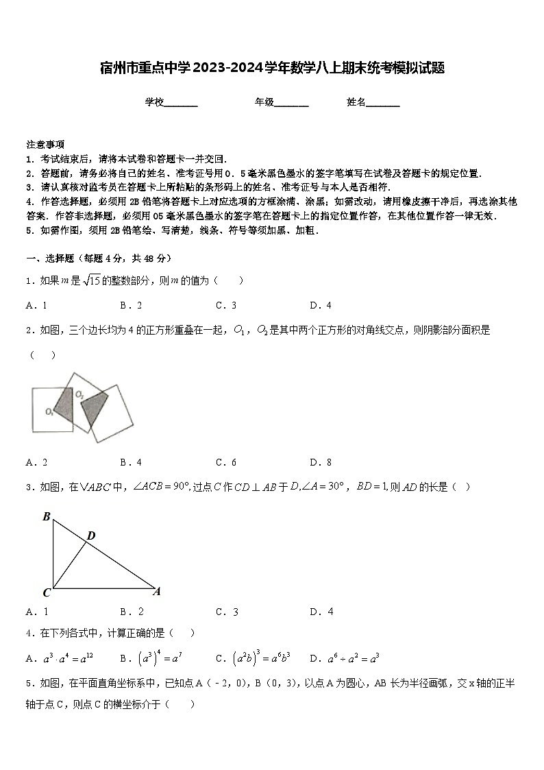 宿州市重点中学2023-2024学年数学八上期末统考模拟试题含答案01