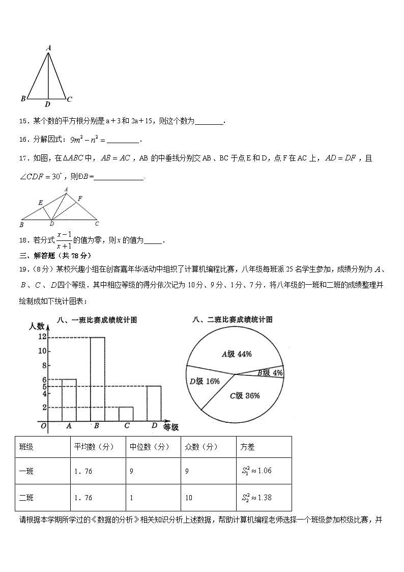 山东省冠县2023-2024学年八上数学期末教学质量检测模拟试题含答案03