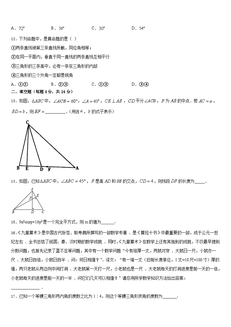 山东省潍坊市高密市2023-2024学年数学八年级第一学期期末考试模拟试题含答案03
