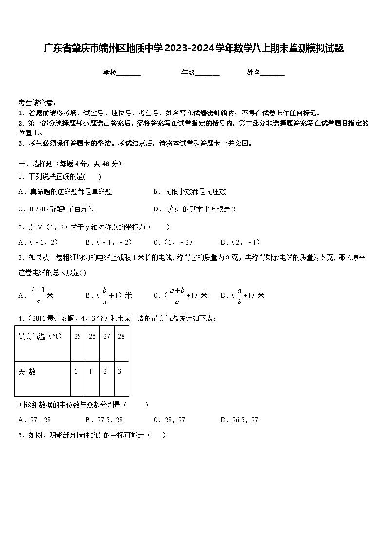 广东省肇庆市端州区地质中学2023-2024学年数学八上期末监测模拟试题含答案01