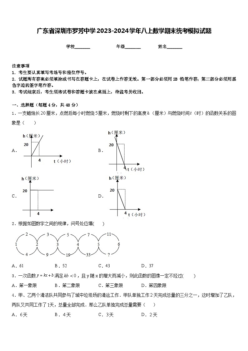 广东省深圳市罗芳中学2023-2024学年八上数学期末统考模拟试题含答案01