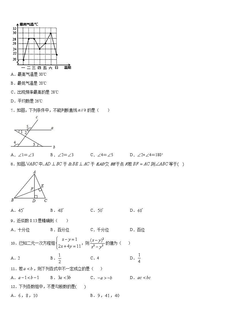 广西柳州市城中学区2023-2024学年数学八上期末联考模拟试题含答案02