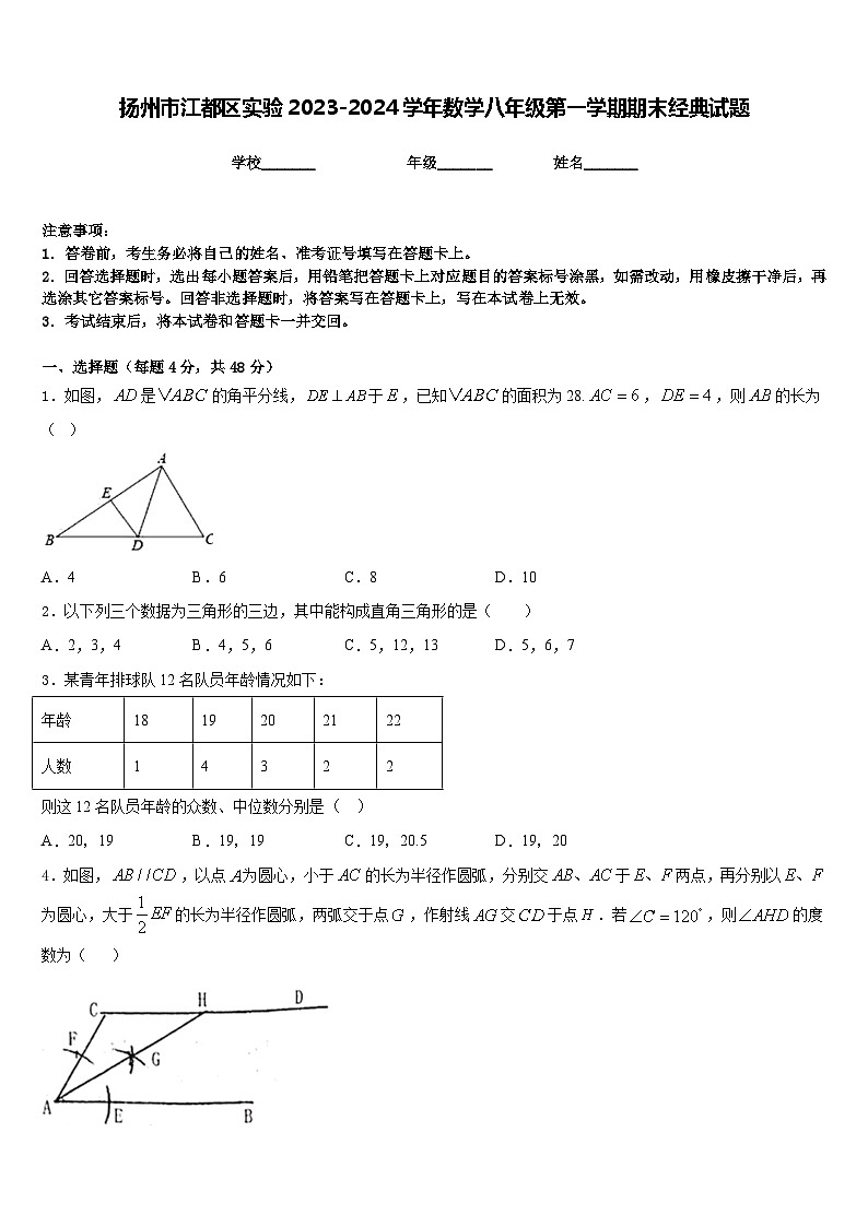 扬州市江都区实验2023-2024学年数学八年级第一学期期末经典试题含答案第1页