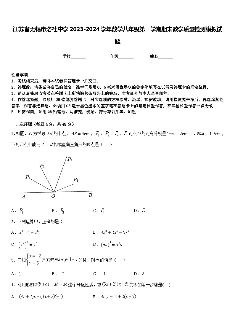 江苏省无锡市洛社中学2023-2024学年数学八年级第一学期期末教学质量检测模拟试题含答案01