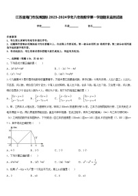 江苏省海门市东洲国际2023-2024学年八年级数学第一学期期末监测试题含答案