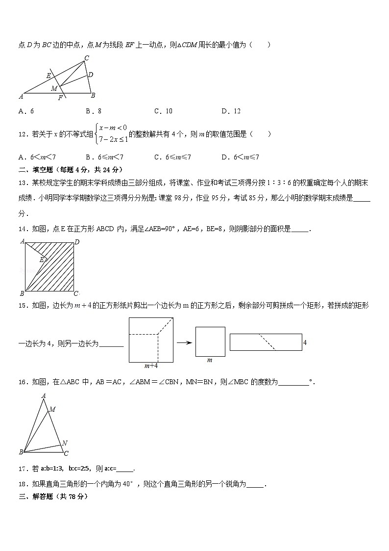 江苏省苏州市园区第十中学2023-2024学年八上数学期末达标检测模拟试题含答案03