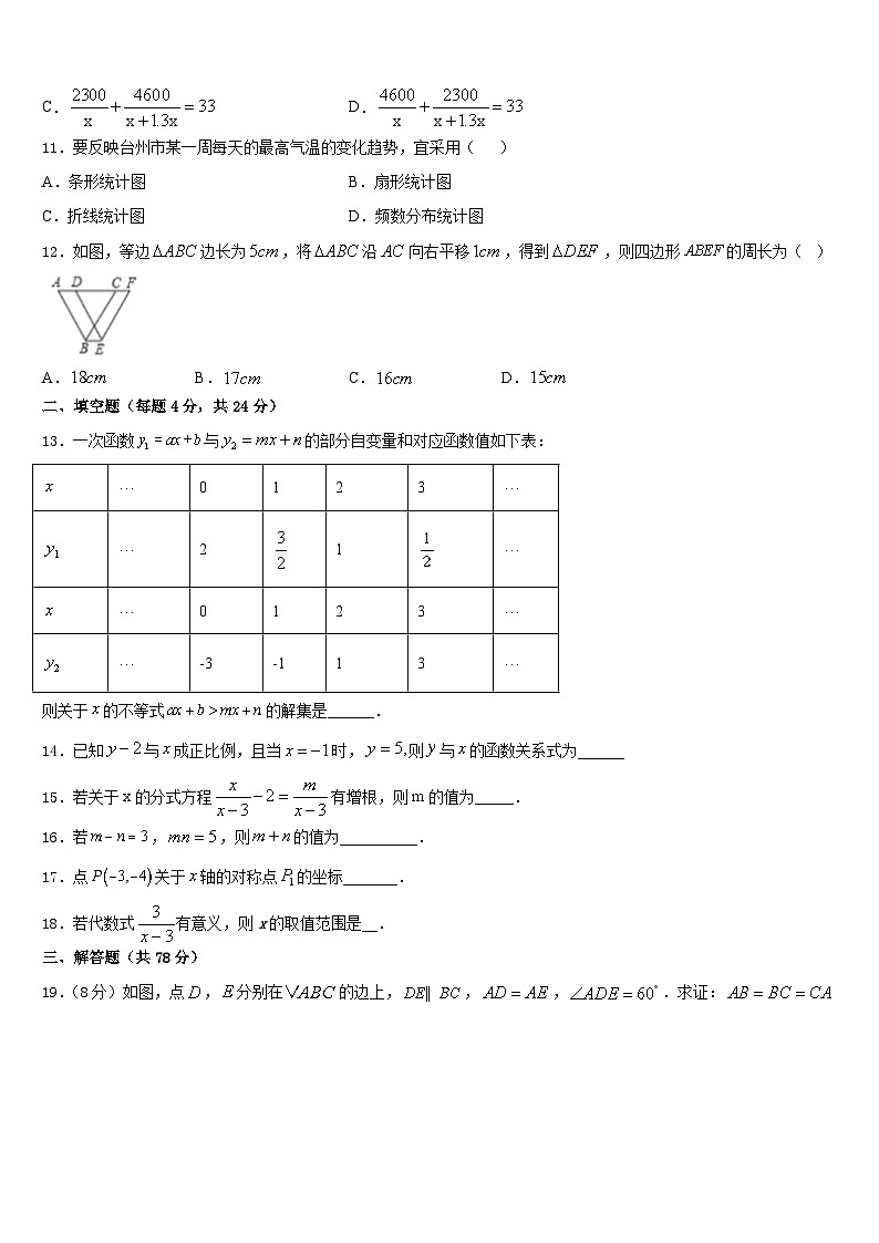 江西省吉安吉州区五校联考2023-2024学年数学八年级第一学期期末考试试题含答案第3页
