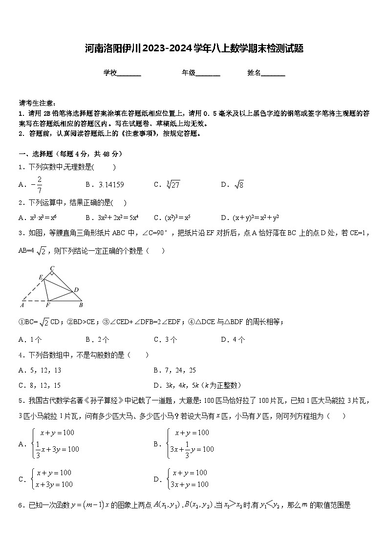 河南洛阳伊川2023-2024学年八上数学期末检测试题含答案01