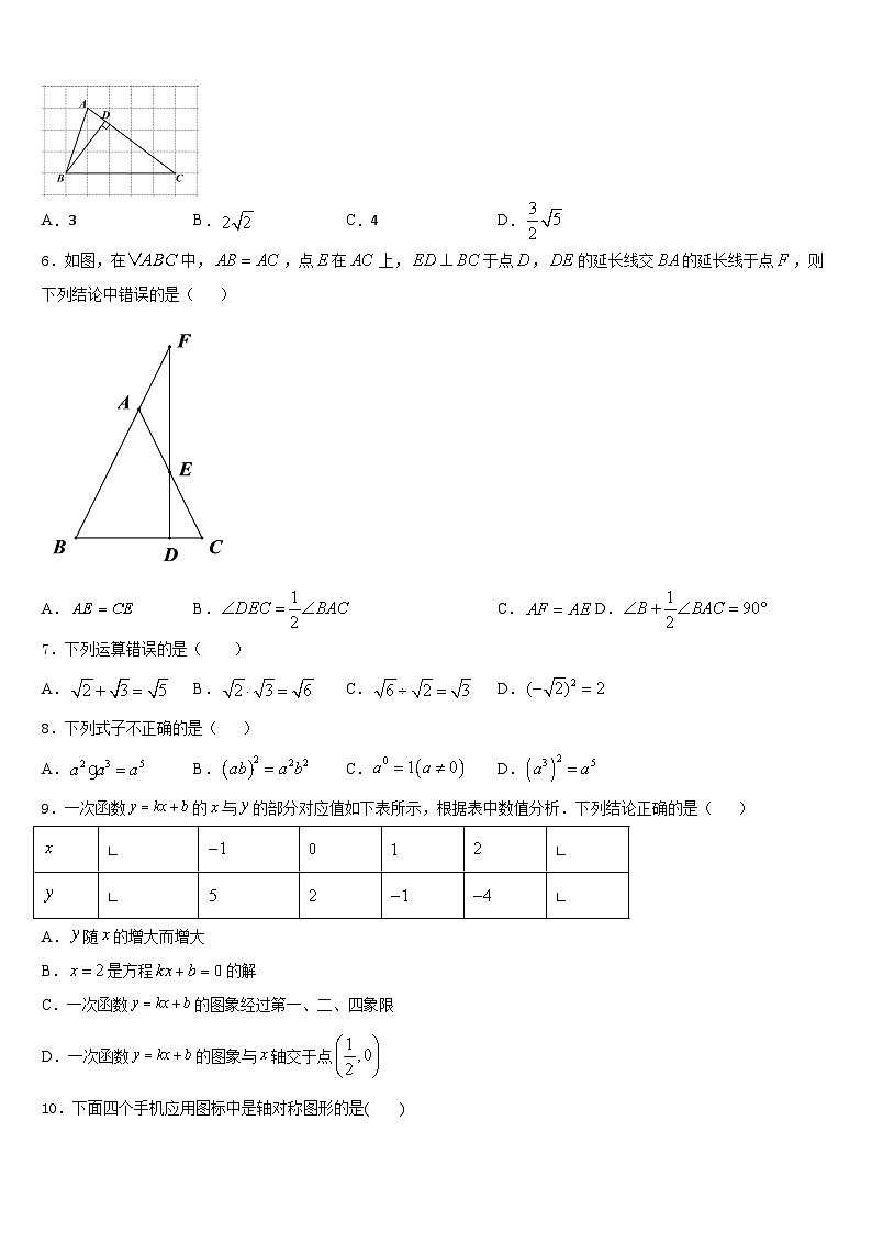 浙江省绍兴市阳明中学2023-2024学年八年级数学第一学期期末检测模拟试题含答案第2页