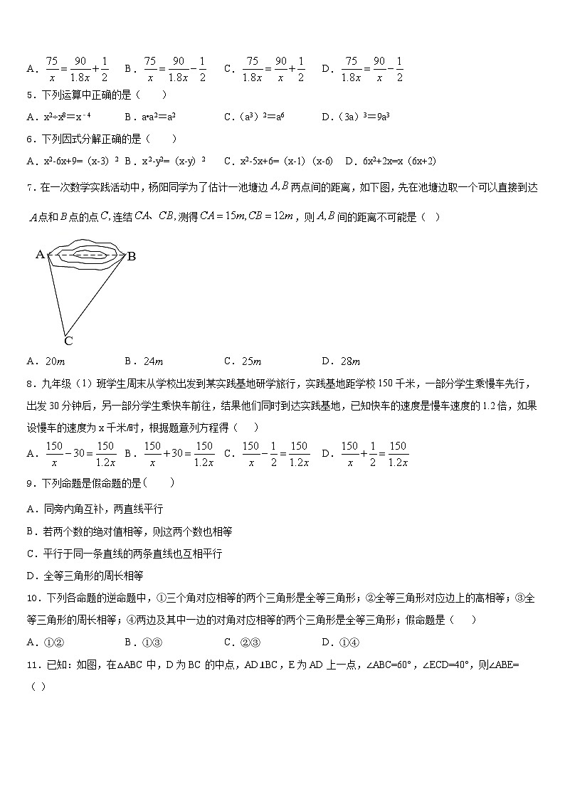湖北省恩施土家族苗族自治州宣恩县2023-2024学年数学八上期末联考模拟试题含答案02