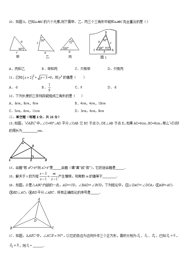 湖南株洲市景炎学校2023-2024学年八年级数学第一学期期末调研模拟试题含答案第3页
