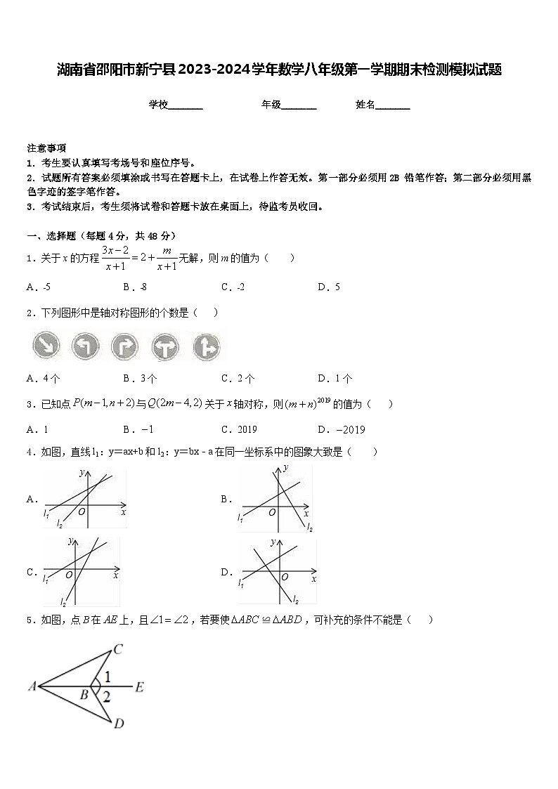 湖南省邵阳市新宁县2023-2024学年数学八年级第一学期期末检测模拟试题含答案第1页