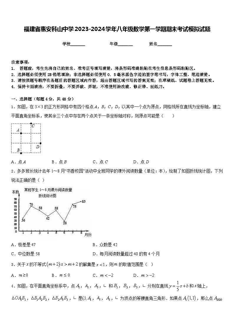 福建省惠安科山中学2023-2024学年八年级数学第一学期期末考试模拟试题含答案01