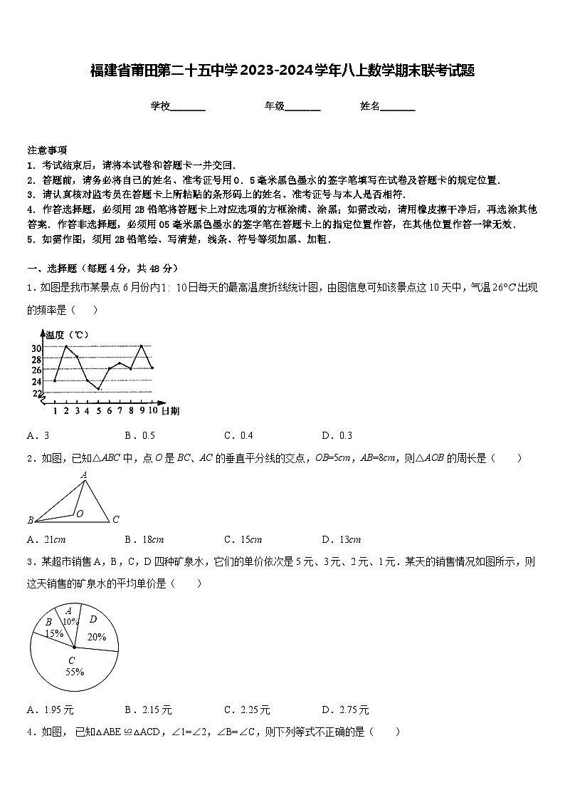 福建省莆田第二十五中学2023-2024学年八上数学期末联考试题含答案第1页