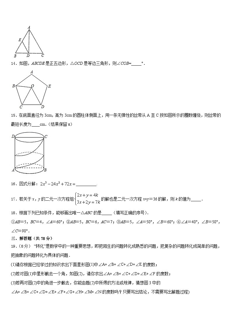 福建省莆田中学山中学2023-2024学年八上数学期末达标检测模拟试题含答案第3页