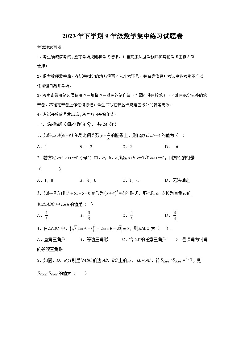 湖南省郴州市桂东县2023-2024学年九年级上学期期末数学试题（含解析）第1页