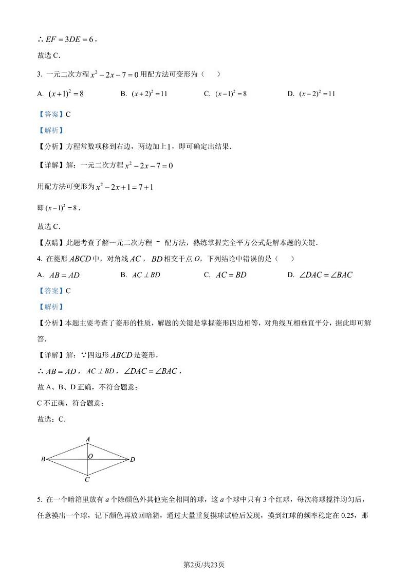广东普宁2023-2024学年九年级上学期期末数学试题（解析版）第2页