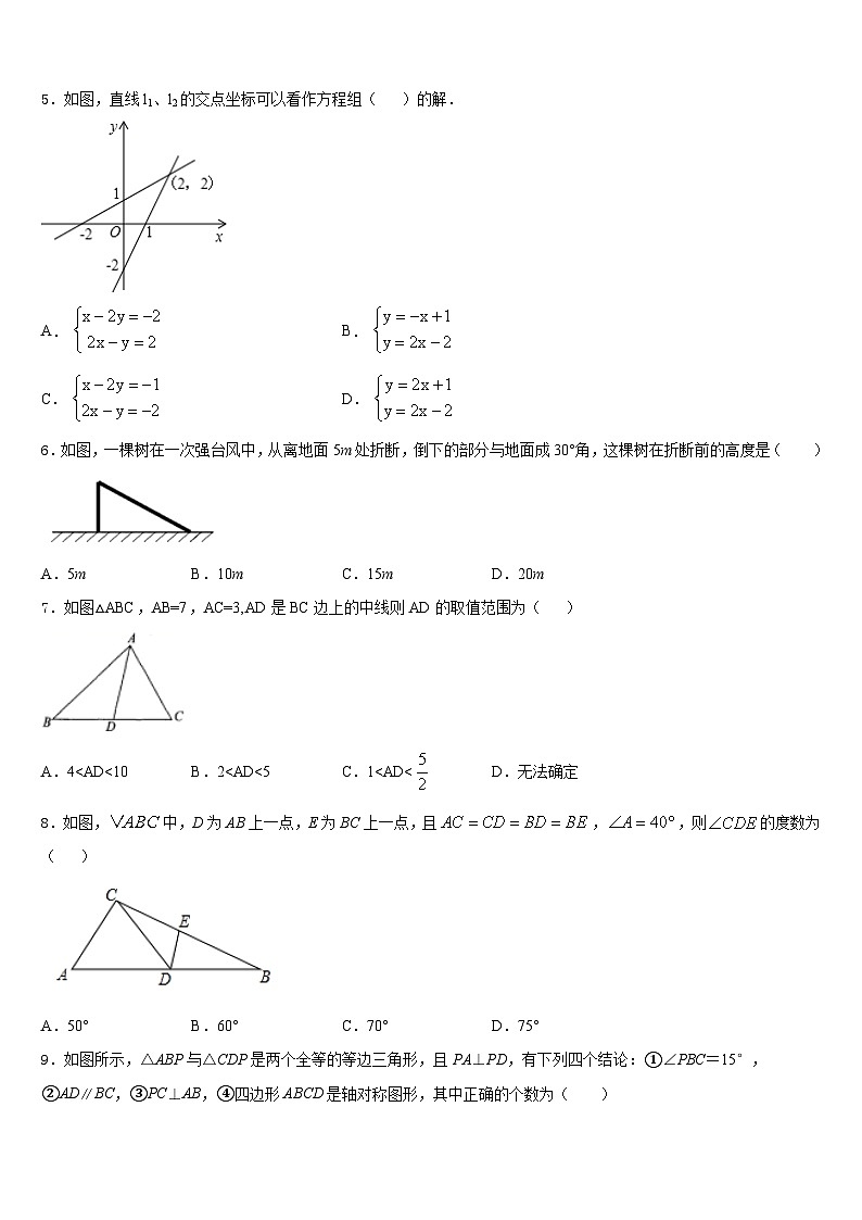 四川省达州达川区四校联考2023-2024学年八年级数学第一学期期末学业水平测试模拟试题含答案第2页