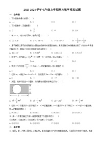 江苏省苏州市高新区2023-2024学年上学期七年级数学期末考试模拟试卷+