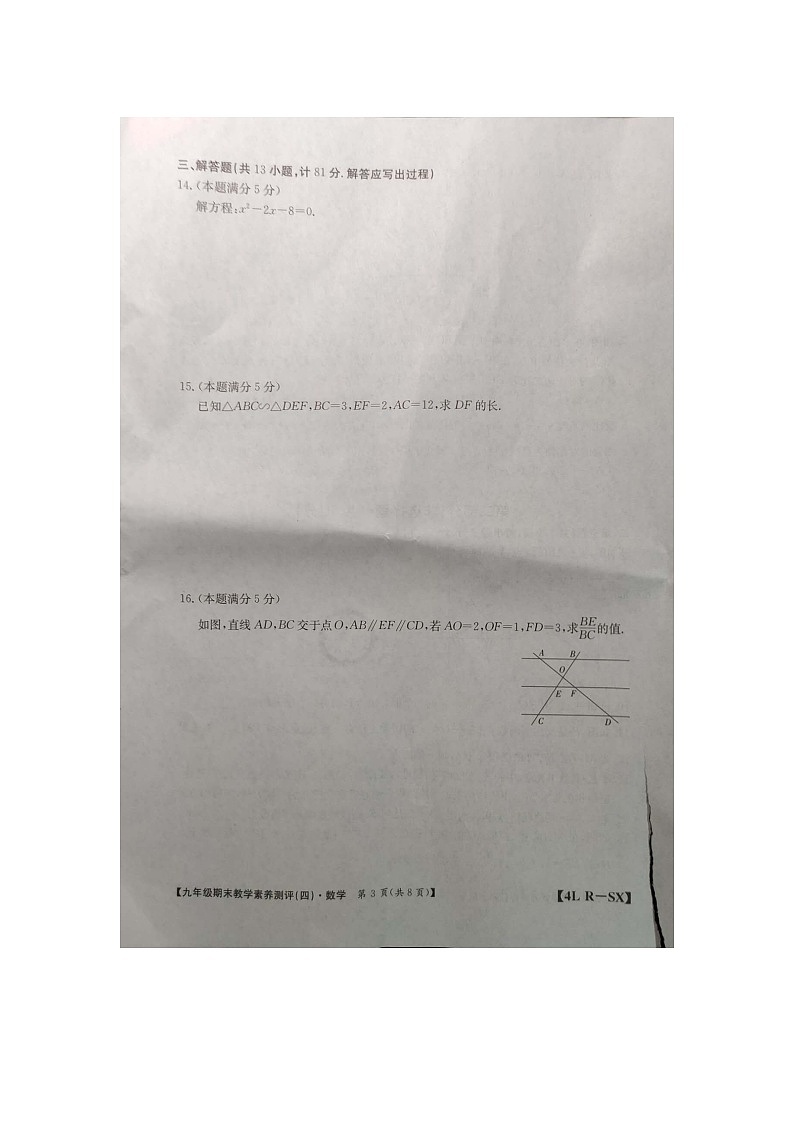 陕西省商洛市商南县湘河镇初级中学2023-2024学年九年级上学期1月期末数学试题第3页