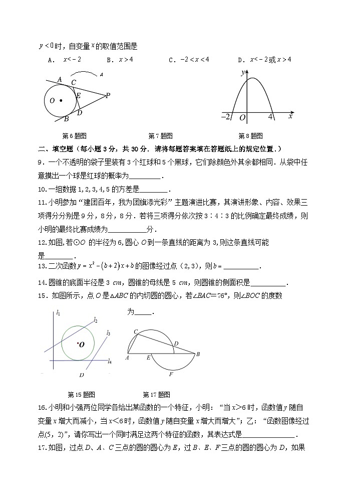 江苏省宿迁市宿迁青华中学2023-2024学年九年级上学期期中考试数学试卷02