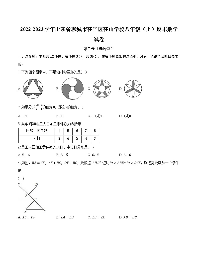 2022-2023学年山东省聊城市茌平区茌山学校八年级（上）期末数学试卷（含解析）第1页