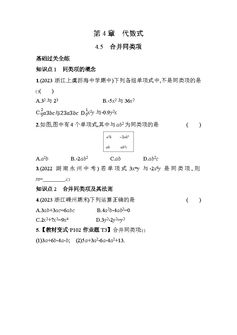 4.5 合并同类项 浙教版数学七年级上册素养提升卷(含解析)01