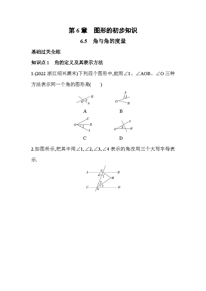 6.5 角与角的度量 浙教版数学七年级上册同步练习(解析版)01