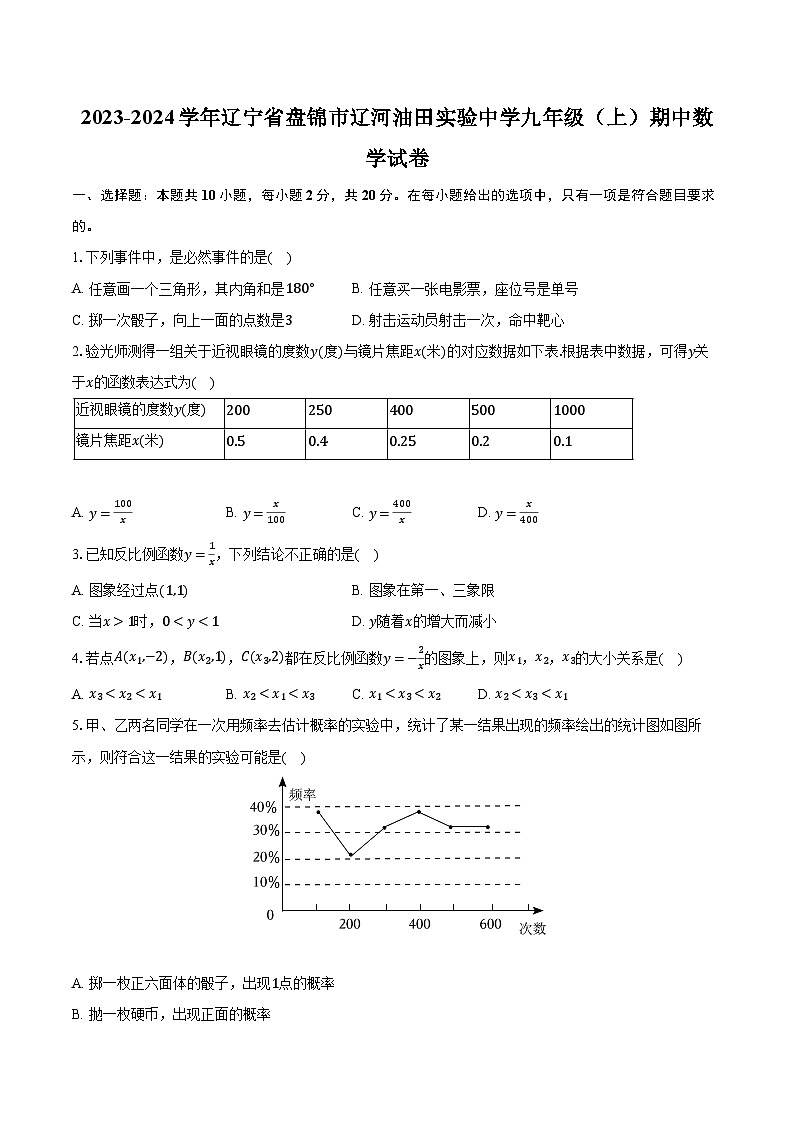 2023-2024学年辽宁省盘锦市辽河油田实验中学九年级（上）期中数学试卷（含解析）01