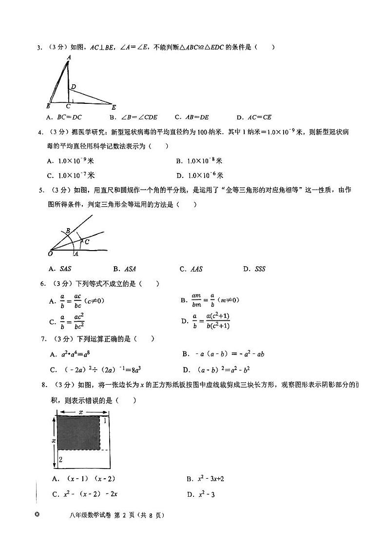 天津市滨海新区天津经济技术开发区国际学校2023-2024学年八年级上学期数学试卷期末试卷02