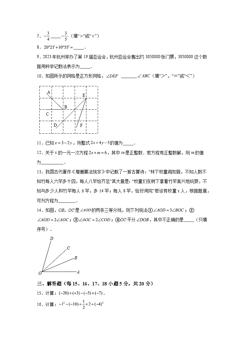 吉林省四平市铁西区2023-2024学年七年级上学期期末考试数学试题（含解析）第2页